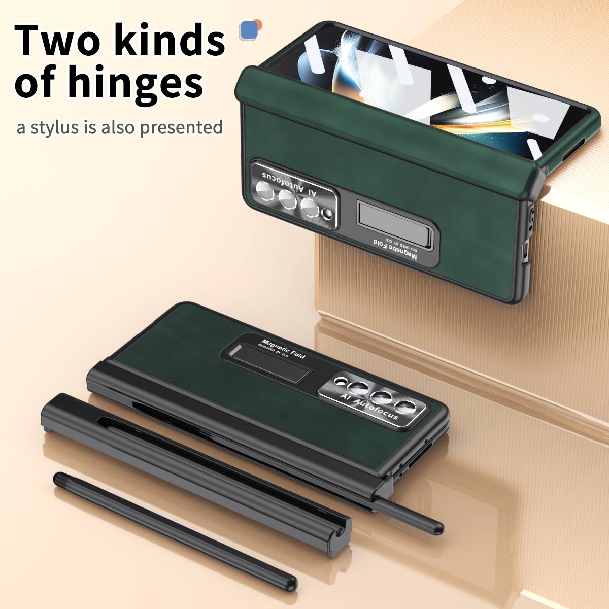Für Samsung Galaxy Z Fold4 5G All-inclusive 360 Grad Napa Magnetische Handy Tasche Etuis Dunkel Grün Neu