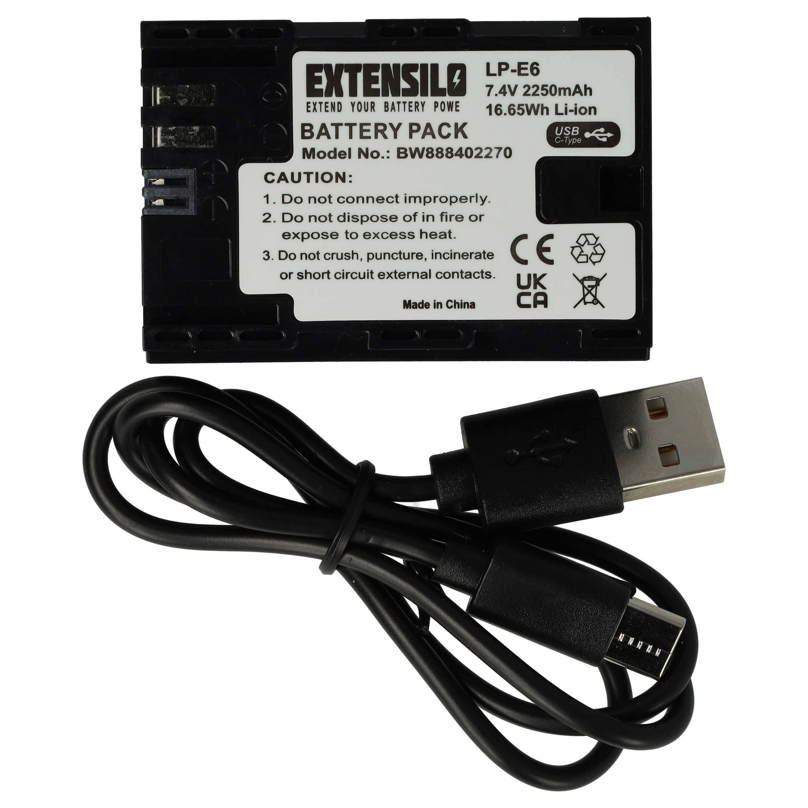 EXTENSILO Akku kompatibel mit Canon XC10, WFT-E5, WFT-E7, XC15 Kamera (2250 mAh, 7,4 V, Li-Ion), USB-C Buchse
