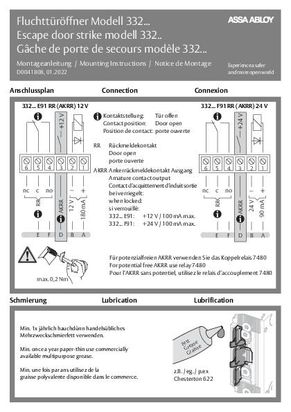 Fluchttüröffner 332.80 100 mA:24 V/200 mA ASSA ABLOY