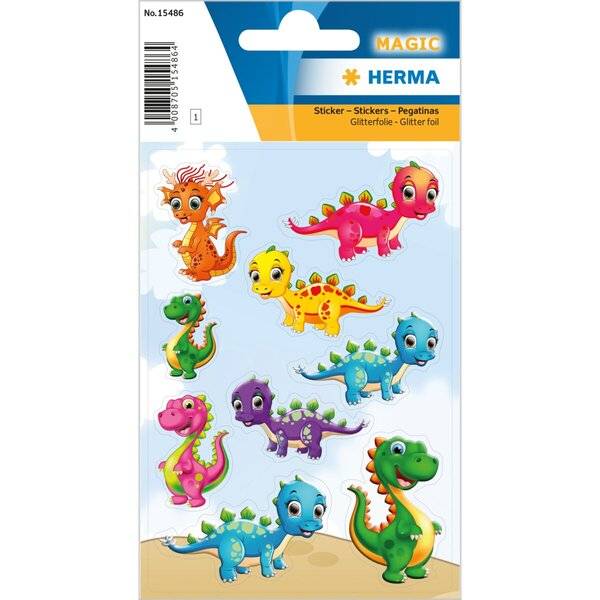 Schmucketikett MAGIC Kleine Dinos Glitterfolie 1 Bl 1 Pack