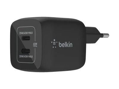Belkin BoostCharge Pro - Netzteil - PPS- und GaN-Technologie - 45 Watt - 3 A - Fast Charge, PD 3.0 - 2 Ausgabeanschlusss