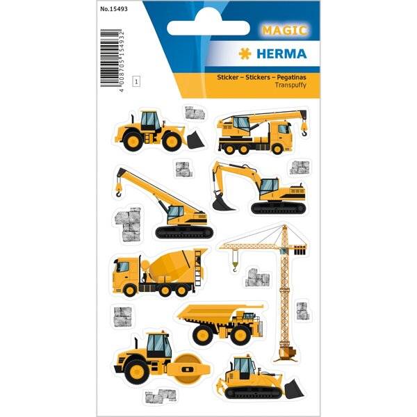 Schmucketikett MAGIC Baustellen Fahrzeuge Transpuffy 1 Bl 1 Pack