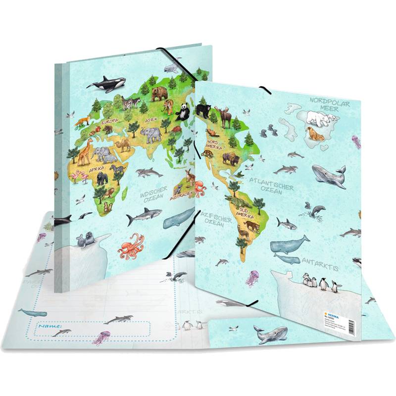 Sammelmappe A4 Karton Weltkarte