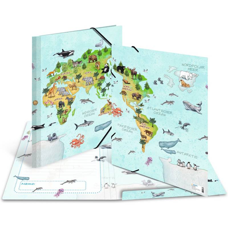 Sammelmappe A3 Karton Weltkarte