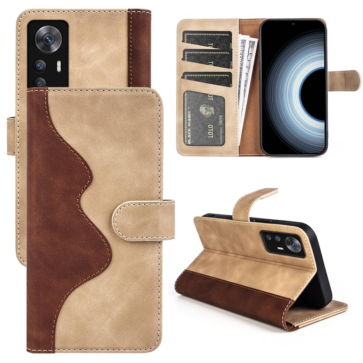 Für Xiaomi 12T / 12T Pro Design Handy Tasche Wallet Premium Braun Schutz Hülle Case Cover Etuis Neu Zubehör