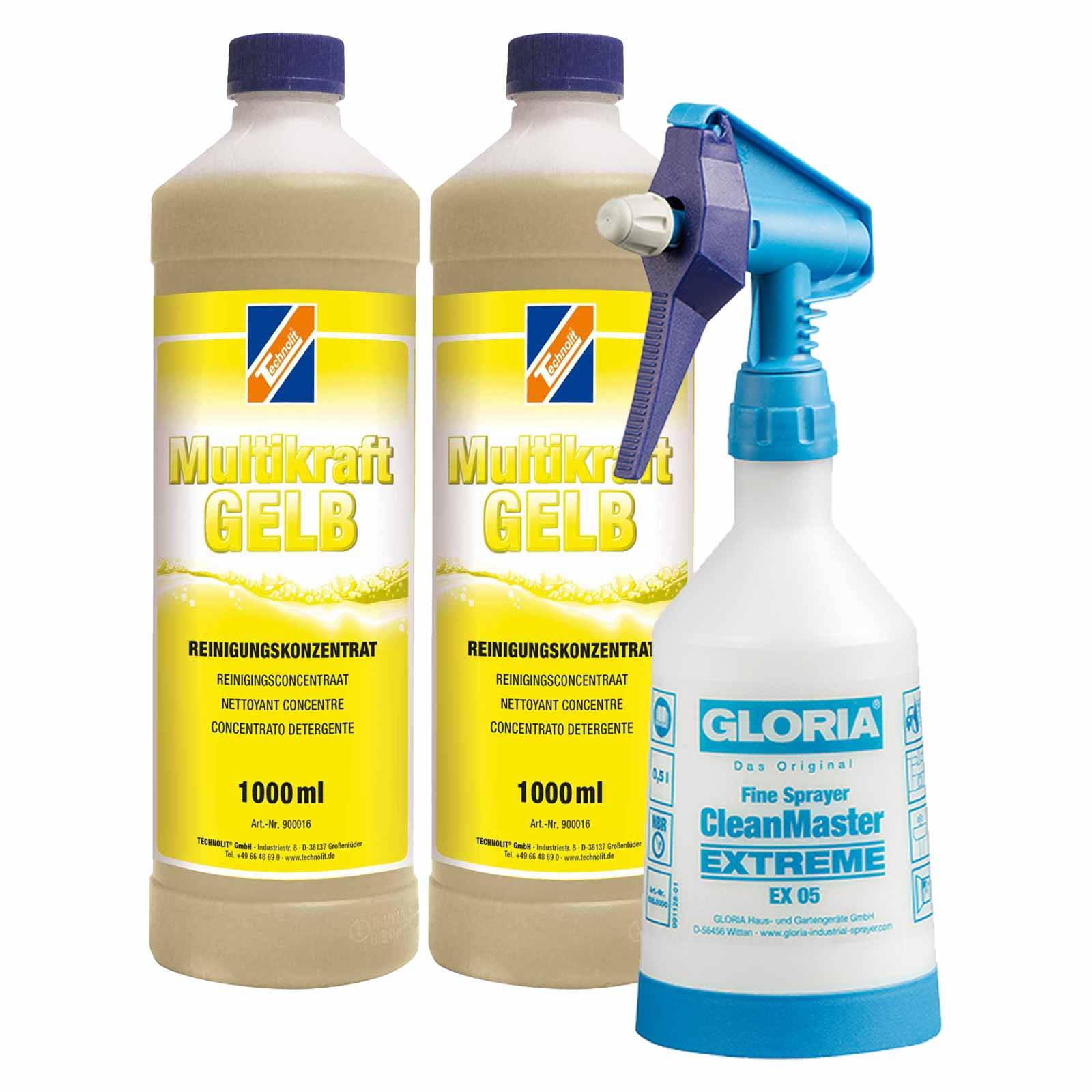 TECHNOLIT Sanitärreiniger Multikraft GELB sauer Konzentrat 2x 1 Liter inkl. Sprühflasche 500 ml