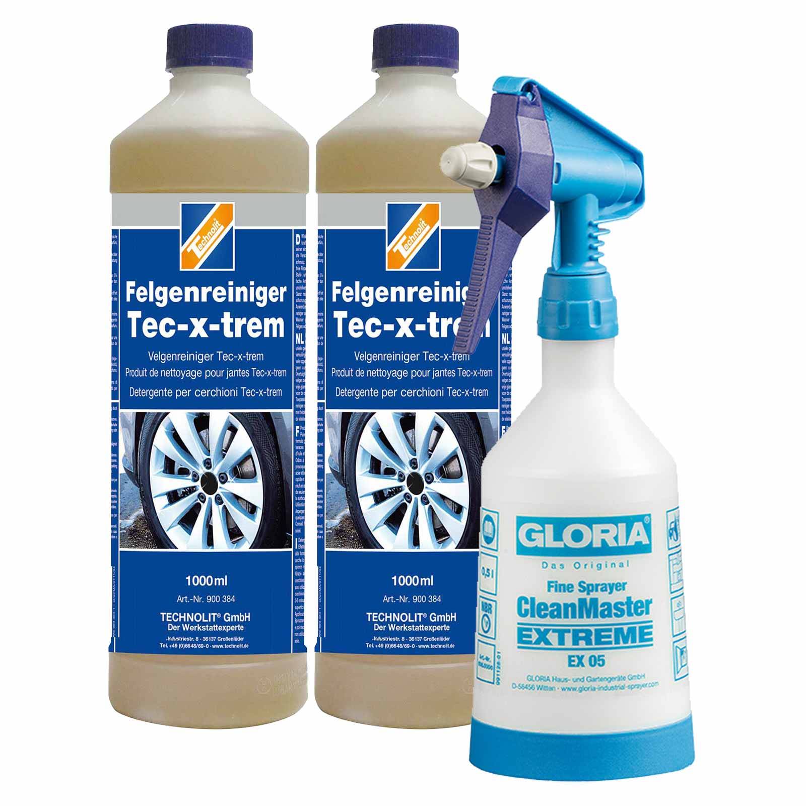 TECHNOLIT Felgenreiniger Tec-x-trem 2x 1 Liter inkl. Sprühflasche 500 ml