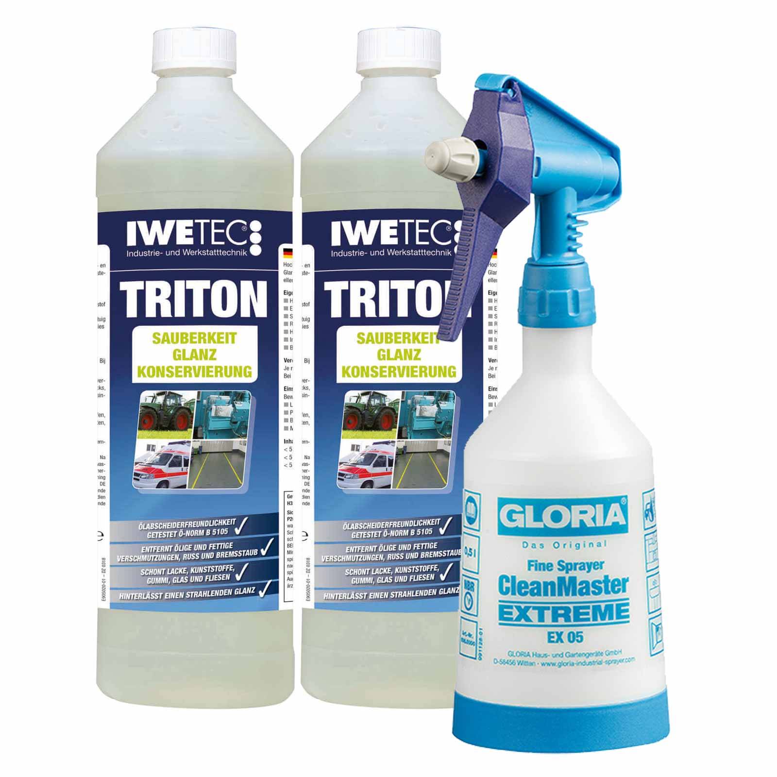 IWETEC Fahrzeugreiniger Konzentrat Triton 2x 1 Liter inkl. Sprühflasche 500 ml
