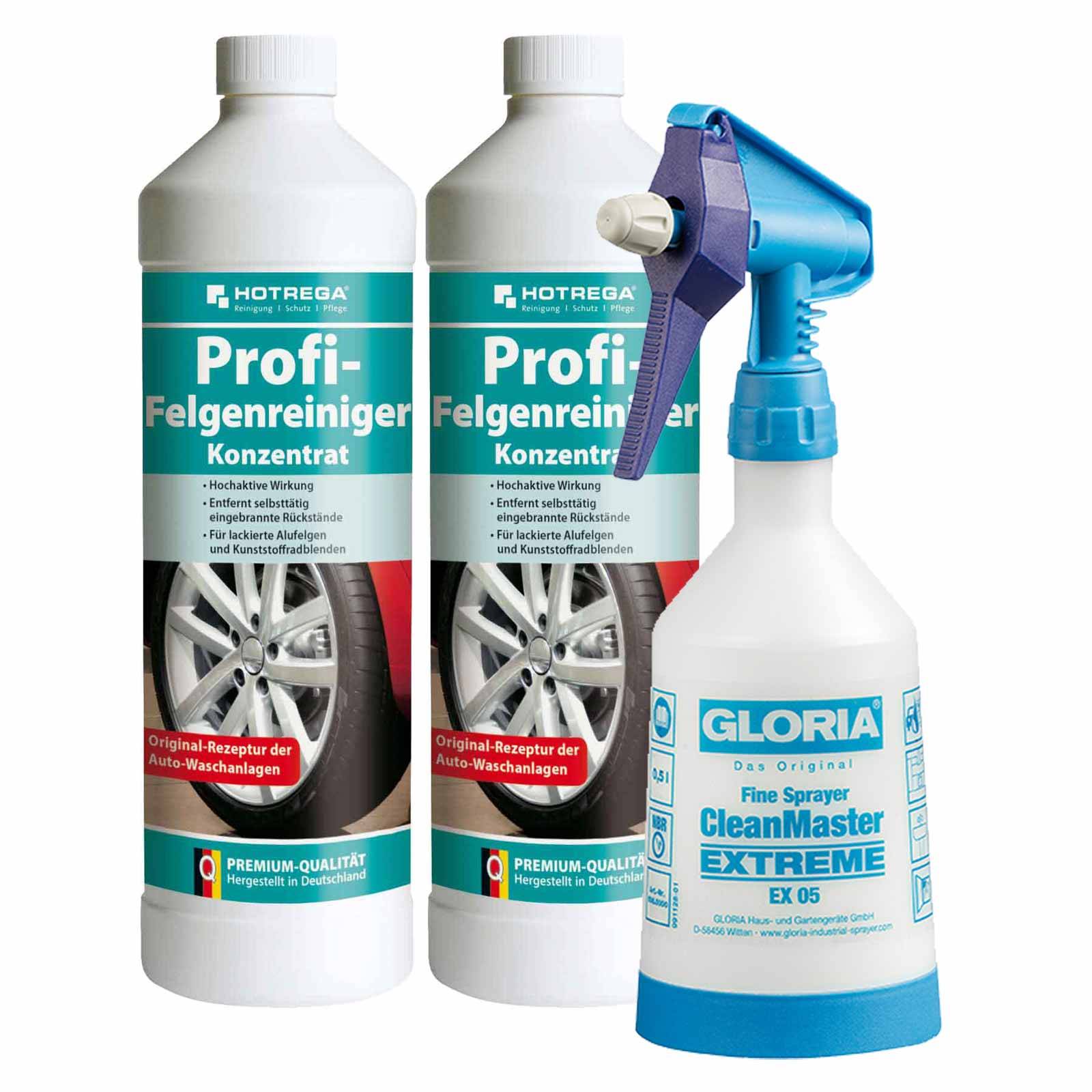 HOTREGA Profi Felgenreiniger Konzentrat 2x 1 Liter inkl. Sprühflasche 500 ml