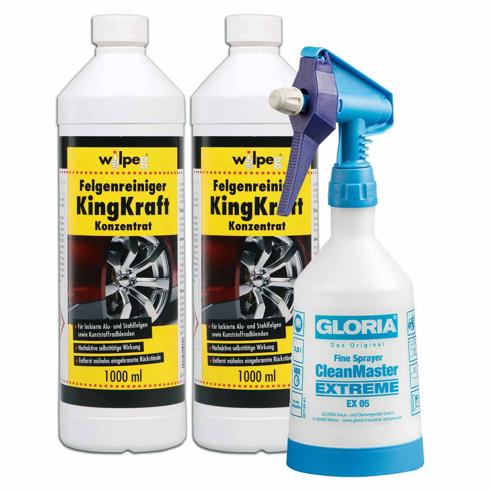 Wilpeg Felgenreiniger Konzentrat KingKraft 2x 1 Liter inkl. Sprühflasche 500 ml