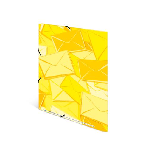 HERMA 7196, Gummizugmappe, A4, gelb, Karton, mit 3 Einschlagklappen, Postmappe PP bedruckt