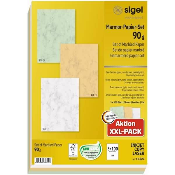 Marmor-Papier-Set A4 90g 3x100 Blatt Marmor sandbraun, pastellgrün, grau