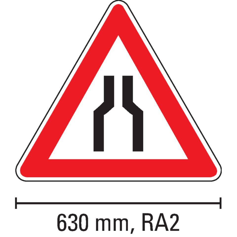 Verkehrszeichen Verengte Fahrbahn, Nr.120, Aluminium RA2, reflektierend, SL 630mm