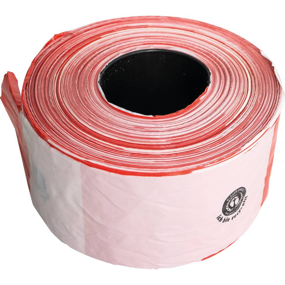 Recycling Absperrband Super, rot/weiß geblockt, Polyethylen, 80mm, 500m/Rolle