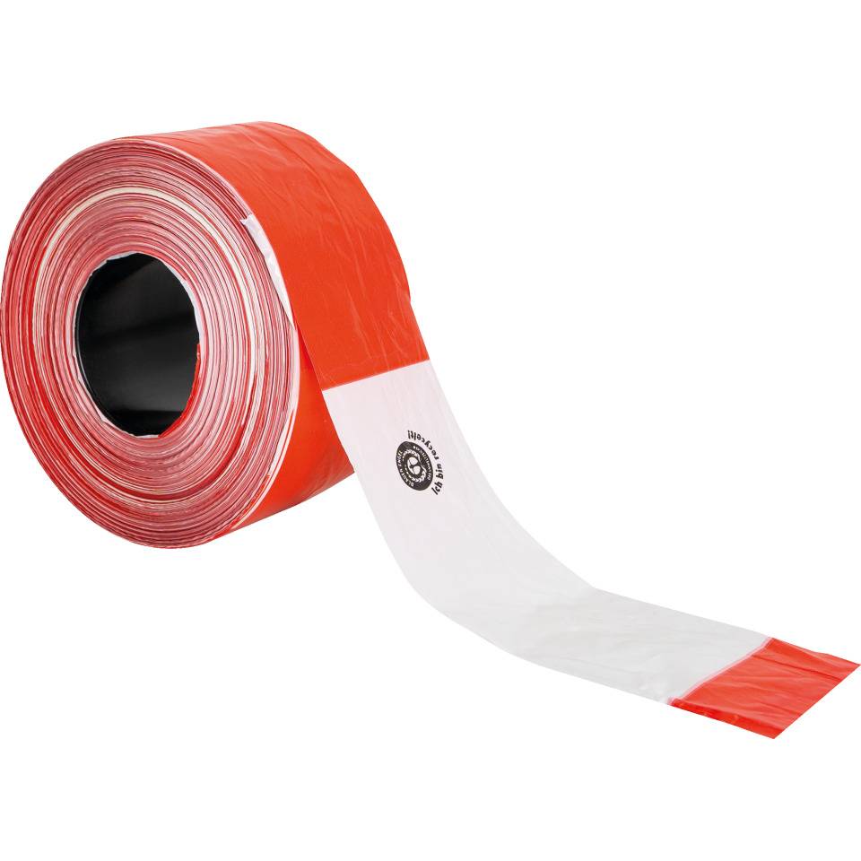 Recycling Absperrband Super, rot/weiß geblockt, Polyethylen, 80mm, 500m/Rolle