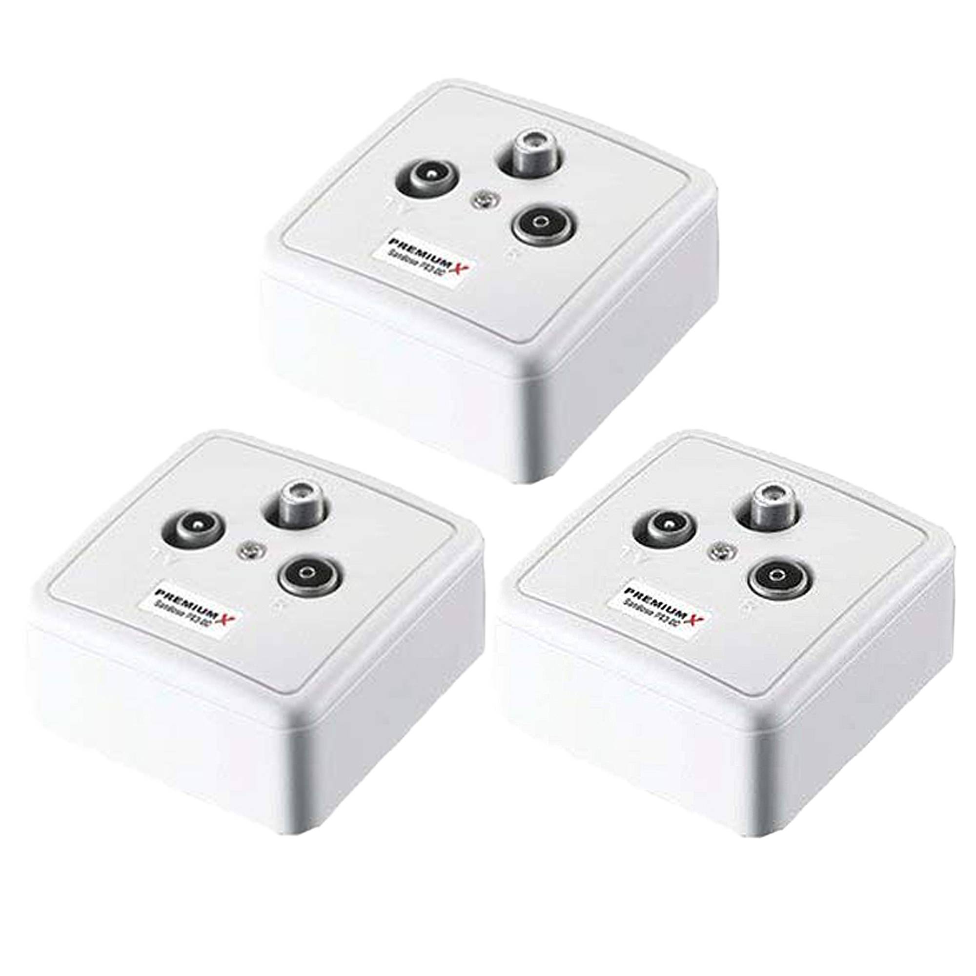 PremiumX 3x PX3-DC 3-fach Sat Durchgangsdose DC-Durchgang Antennendose Dose SAT TV Radio DVB-T Unicable Aufputz Unterputz
