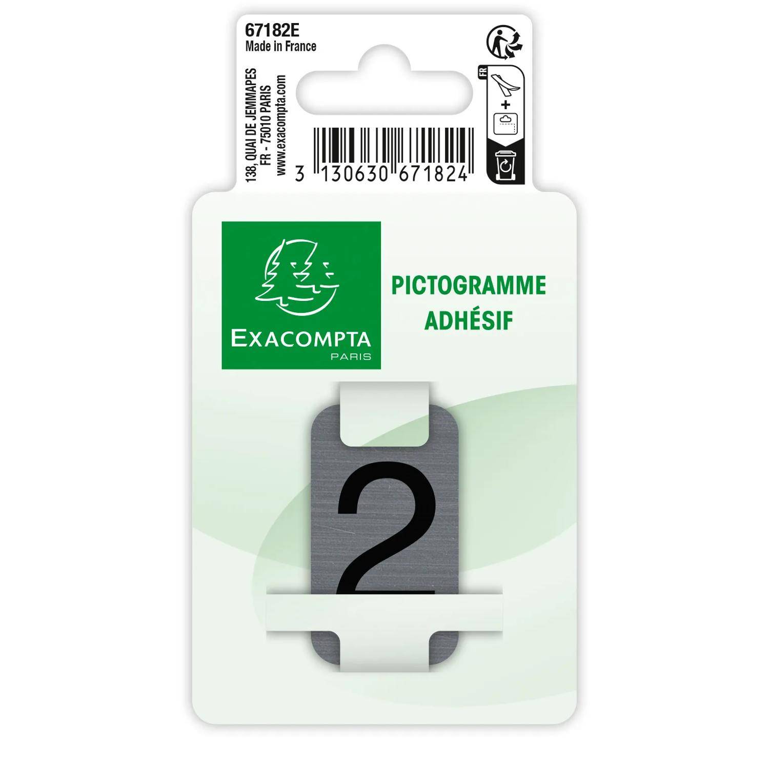 Exacompta Hinweisschild selbstklebend Aluoptik Ziffer 2 25x4,4 cm Grau 67182E