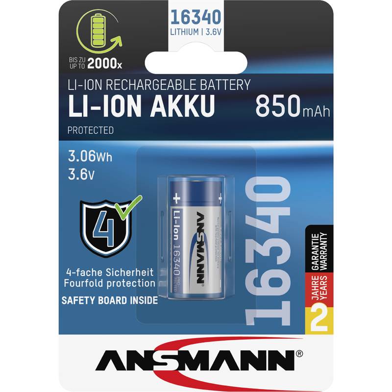ANSMANN Li-Ion Akku 16340, 3,6 V, 850 mAh