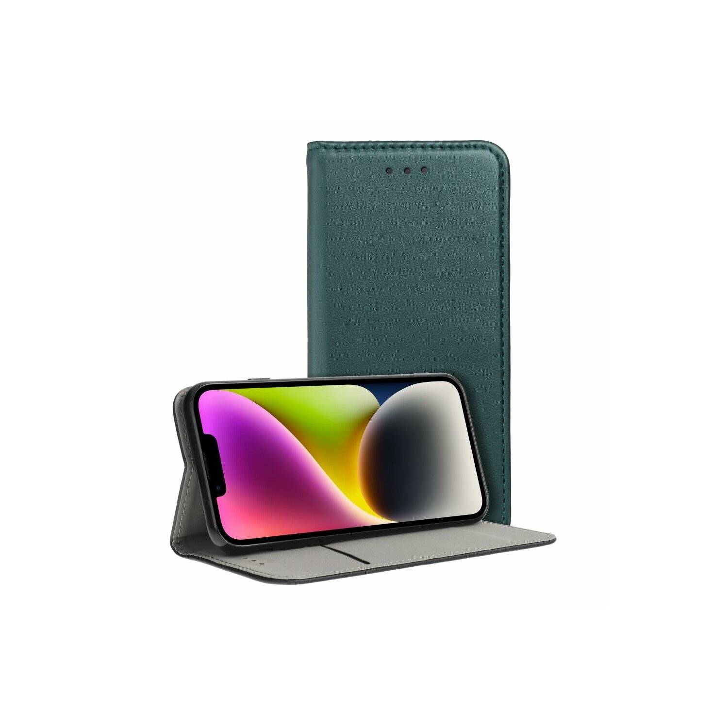 Smart Magneto Buch Tasche Hülle Magnet Standfunktion kompatibel mit iPhone 14 Plus Dunkelgrün