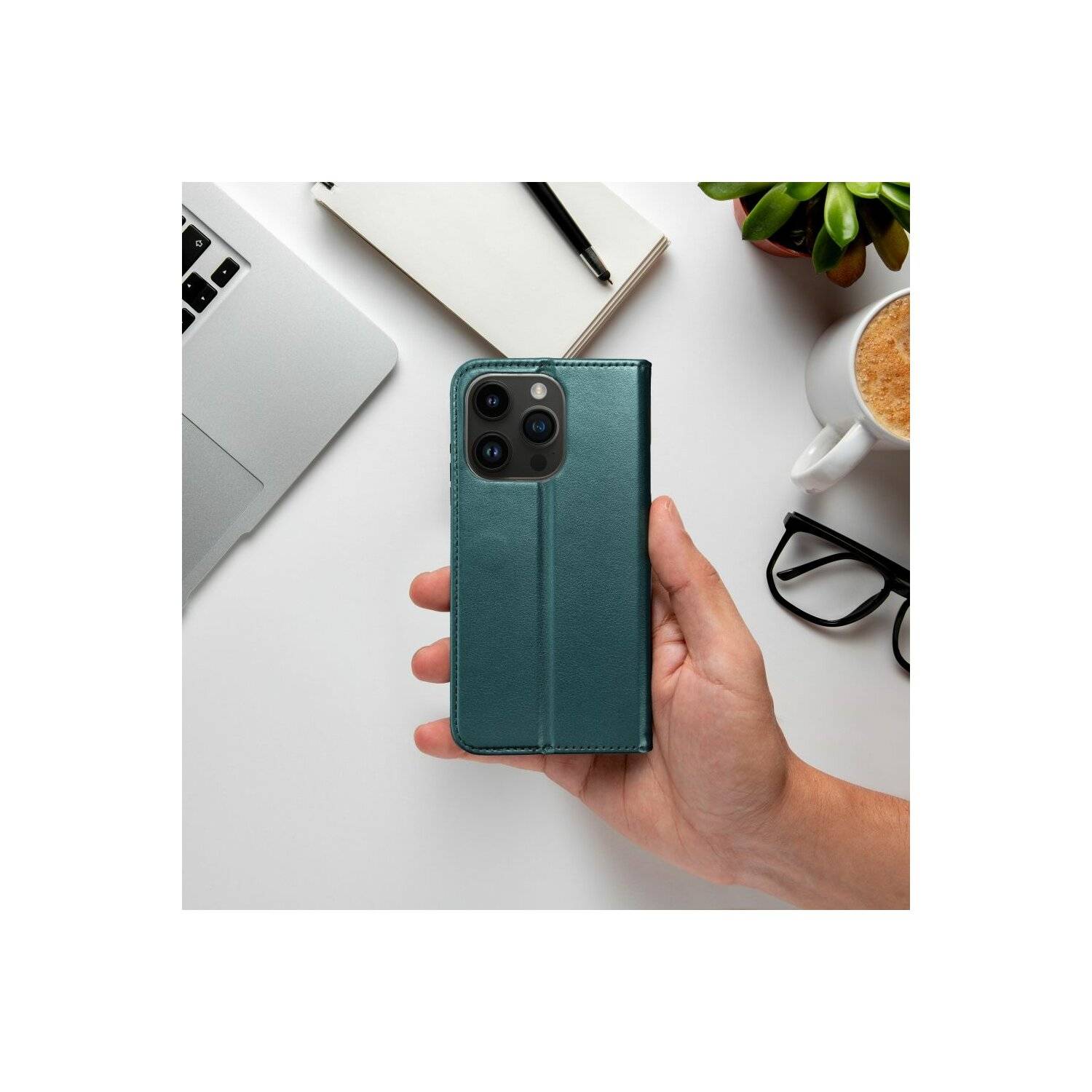 Smart Magneto Buch Tasche Hülle Magnet Standfunktion kompatibel mit iPhone 14 Plus Dunkelgrün