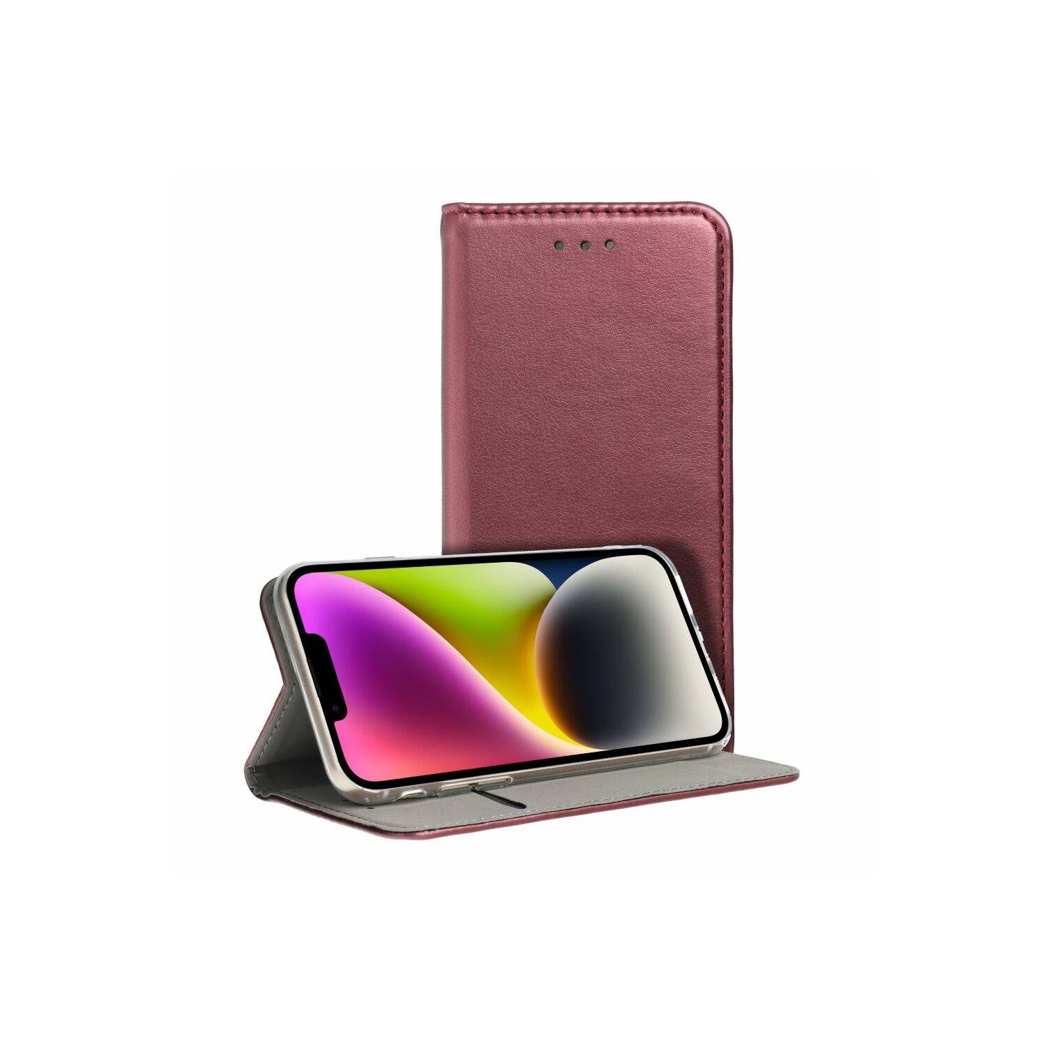 Smart Magneto Buch Tasche Hülle Magnet Standfunktion kompatibel mit iPhone 14 Pro Max Burgunder