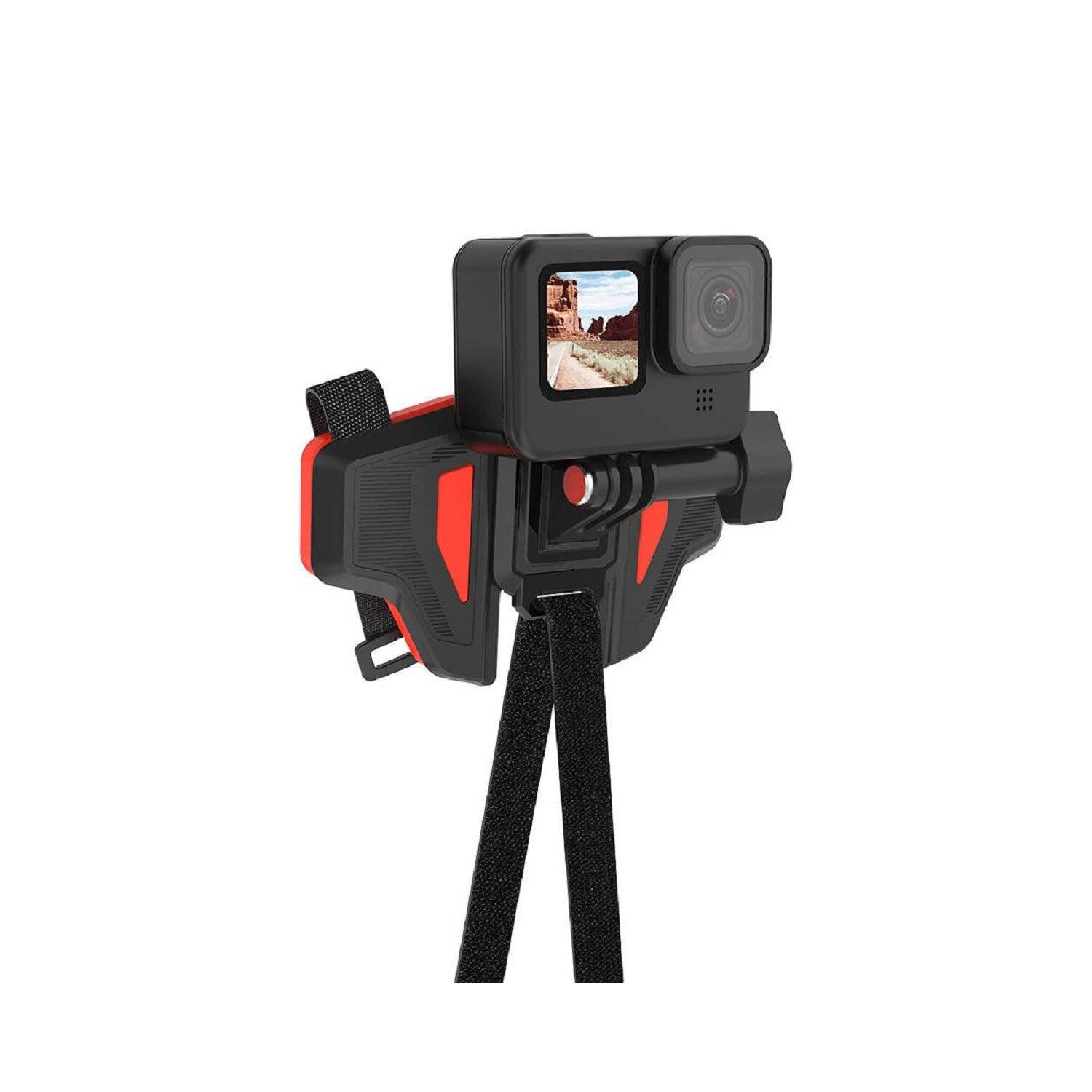 Telesin GP-HBM-MT2 Helmhalterung für Sportkameras wie die Go Pro, Osmo oder Insta Kameras Schwarz-Orange