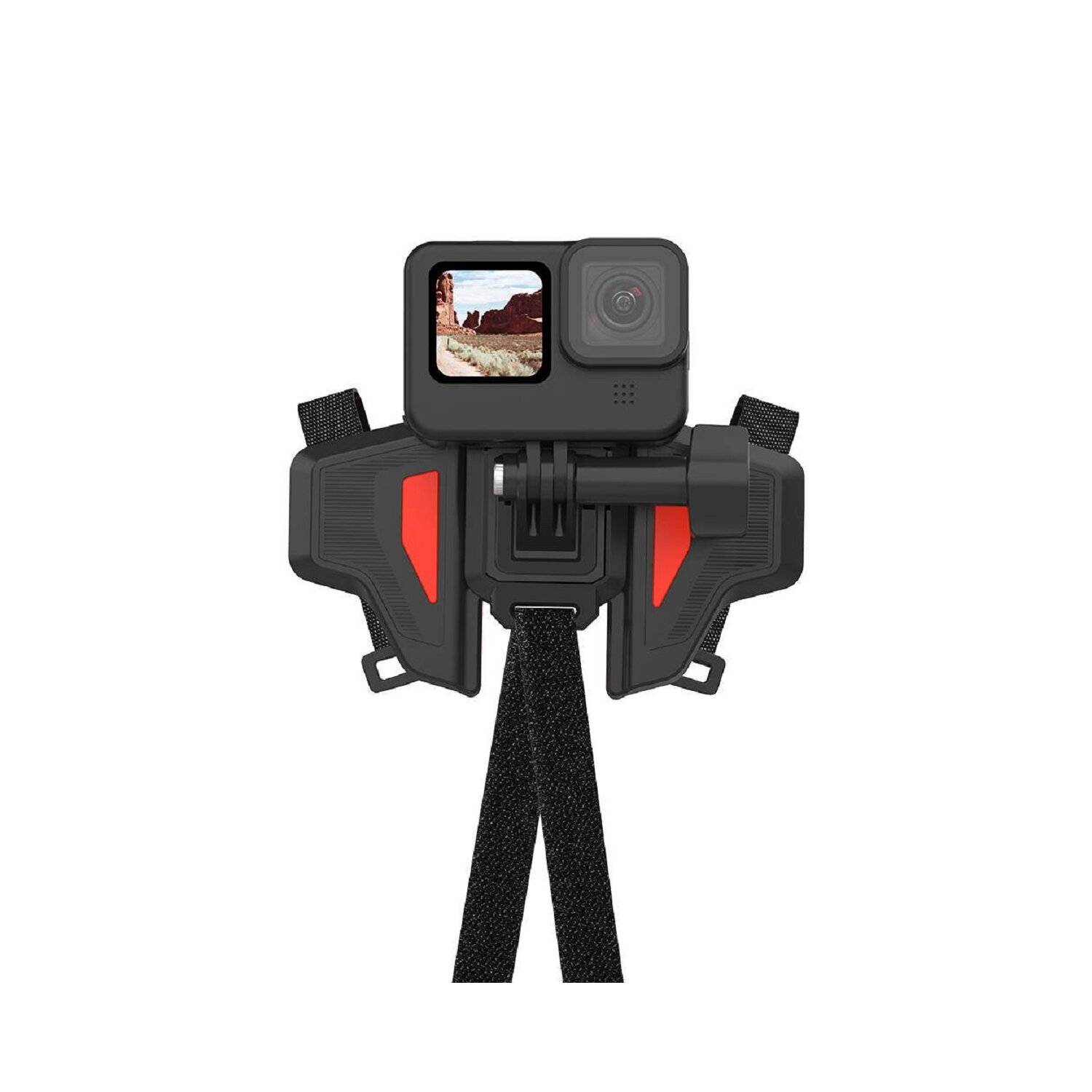 Telesin GP-HBM-MT2 Helmhalterung für Sportkameras wie die Go Pro, Osmo oder Insta Kameras Schwarz-Orange