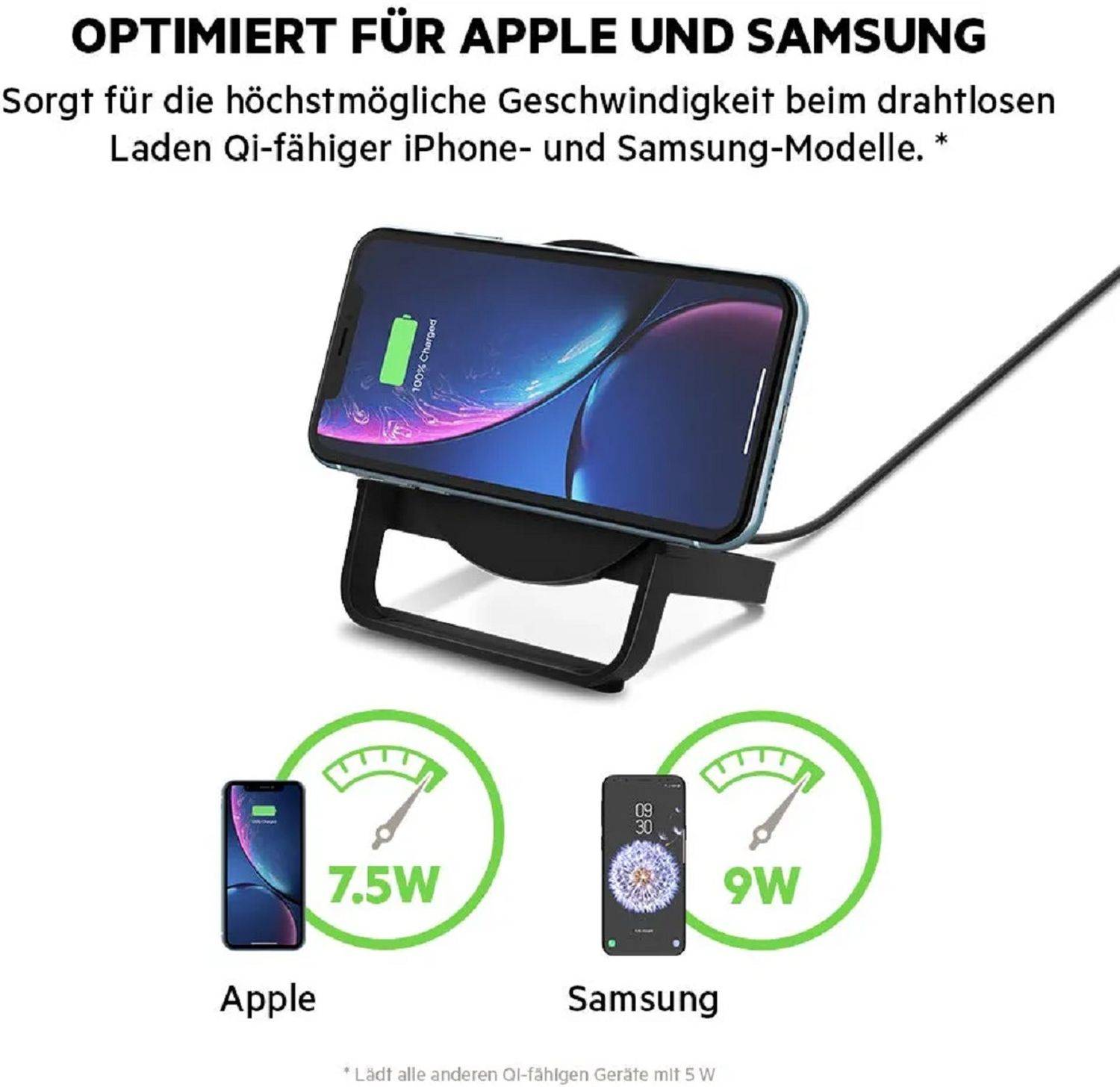 Belkin drahtloser Boost Up Ladeständer (10 W) schnelles Drahtlosladen für Smartphones inkl. UK-Netzteil, Schwarz