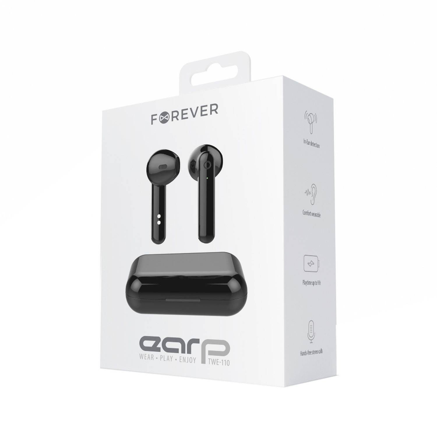 Forever Wireless In-Ear Kopfhörer In-Ear Headset mit aufladbarem Case mit Mikrofon kompatibel mit Smartphone Schwarz