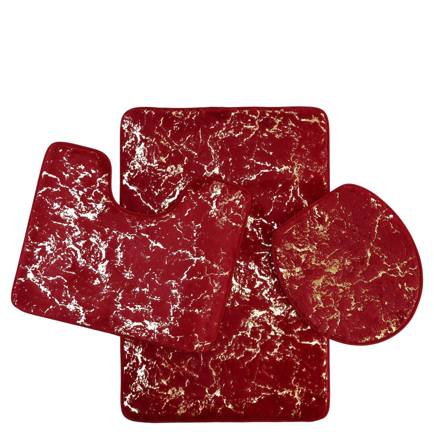 Marmour 3-teilig Bad Matte Dusche Set von 2 Rutsch Stand Bad Matten Wasser absorbierend Marmour-RotGold