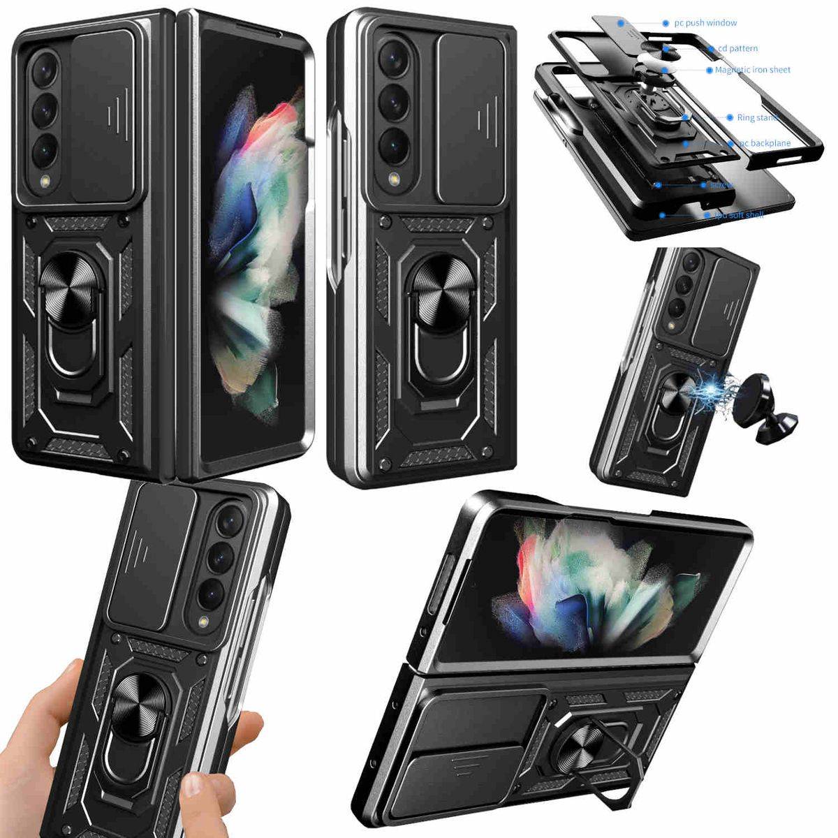 Für Samsung Galaxy Z Fold4 5G Design Armor Magnet Ring Cover mit Kamera-Schutz Handy Tasche Etuis Schwarz