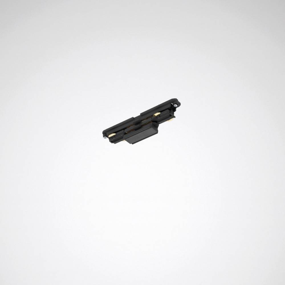 Eine kleine, schwarze Kunststoffkomponente mit Goldkontakten, isoliert auf einem schlichten weißen Hintergrund.