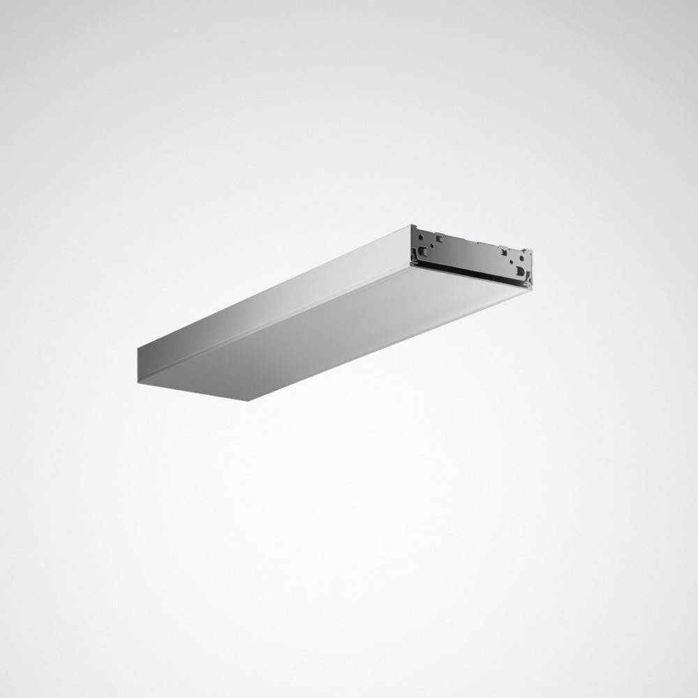 Rechteckige, metallische Deckenleuchte mit elegantem, modernem Design vor einem schlichten Hintergrund.