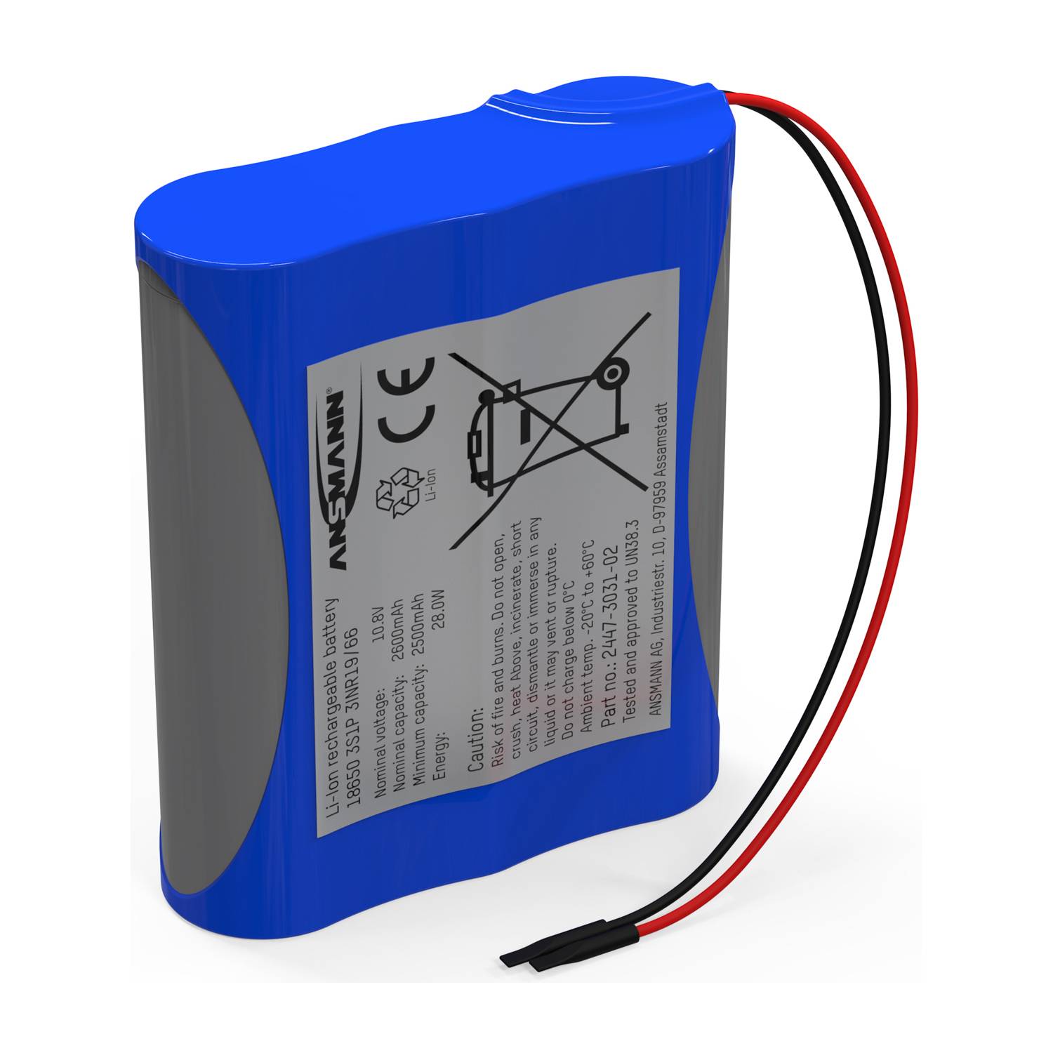 Li-Ion Akkupack 10,8V 2550mAh 3S1P ohne PCB, ohne NTC Schutz, mit Kabel 3INR19/66