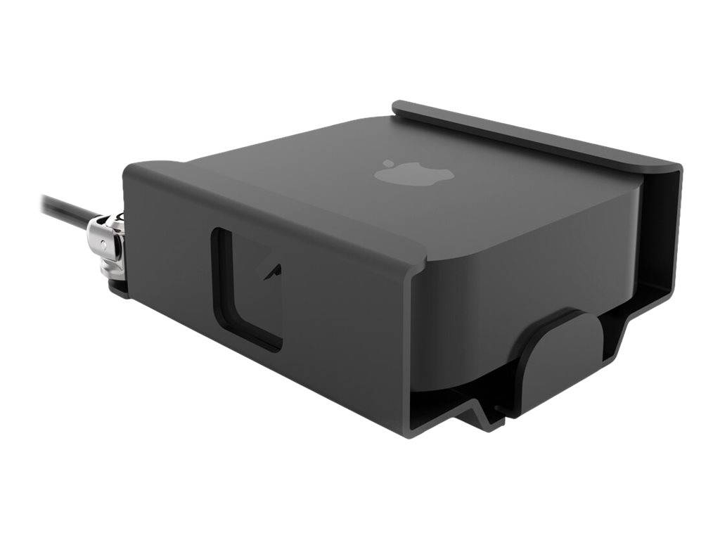 Schwarzer Apple-Stromadapter mit angeschlossenem Kabel, dargestellt in 3D auf weißem Hintergrund.