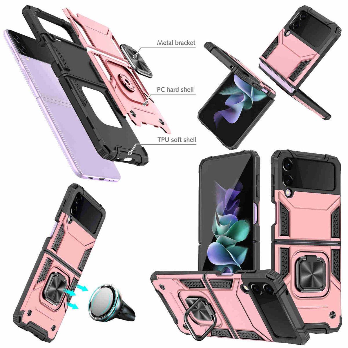 Für Samsung Galaxy Z Flip4 5G Design Armor Magnet Ring Cover Handy Tasche Etuis Rosa