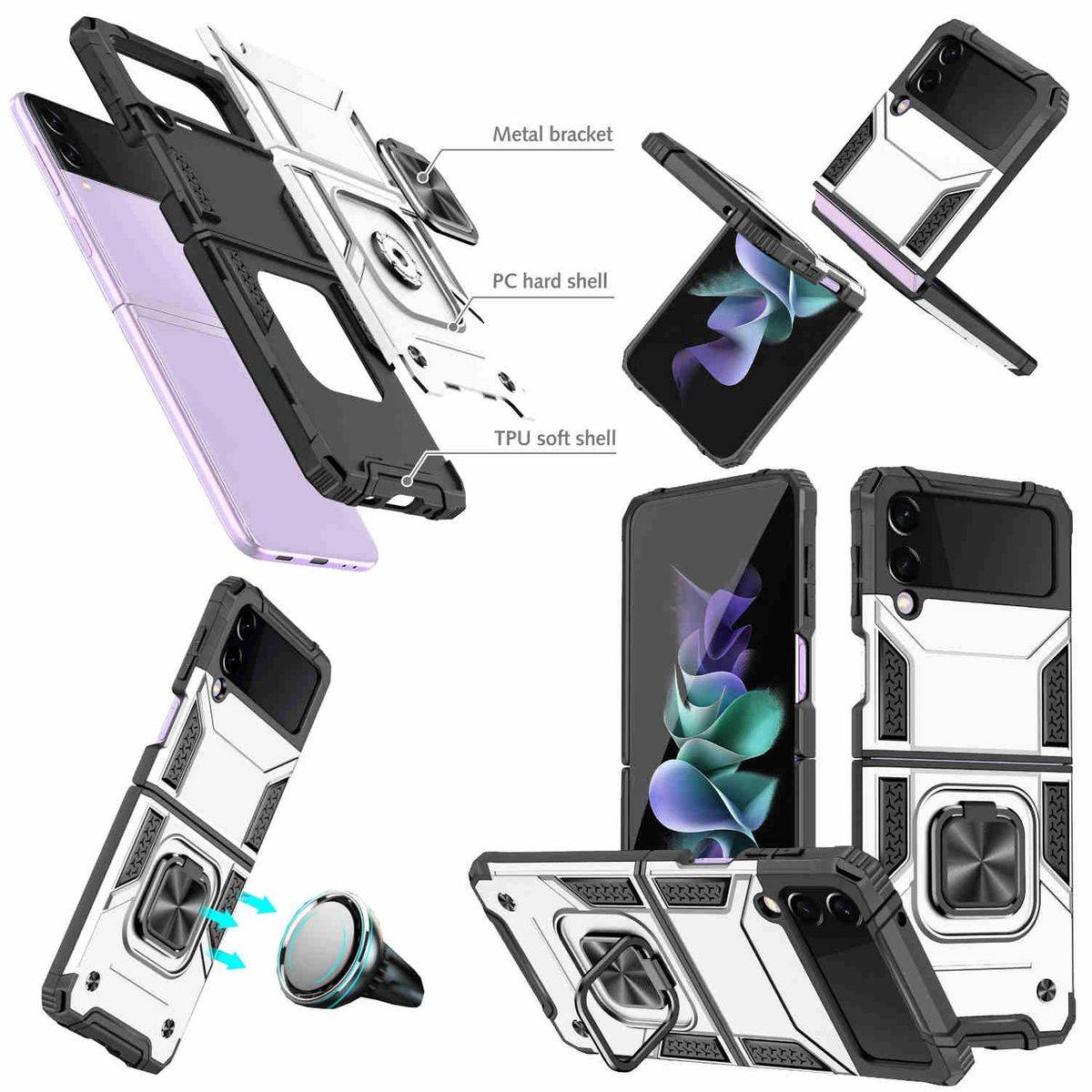 Für Samsung Galaxy Z Flip4 5G Design Armor Magnet Ring Cover Handy Tasche Etuis Silber
