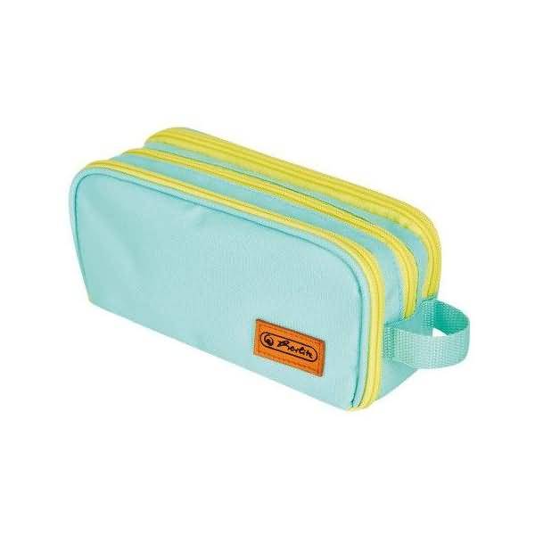 Schüleretui Doppelfaulenzer Neon Polyester 235x75mm mint/gelb