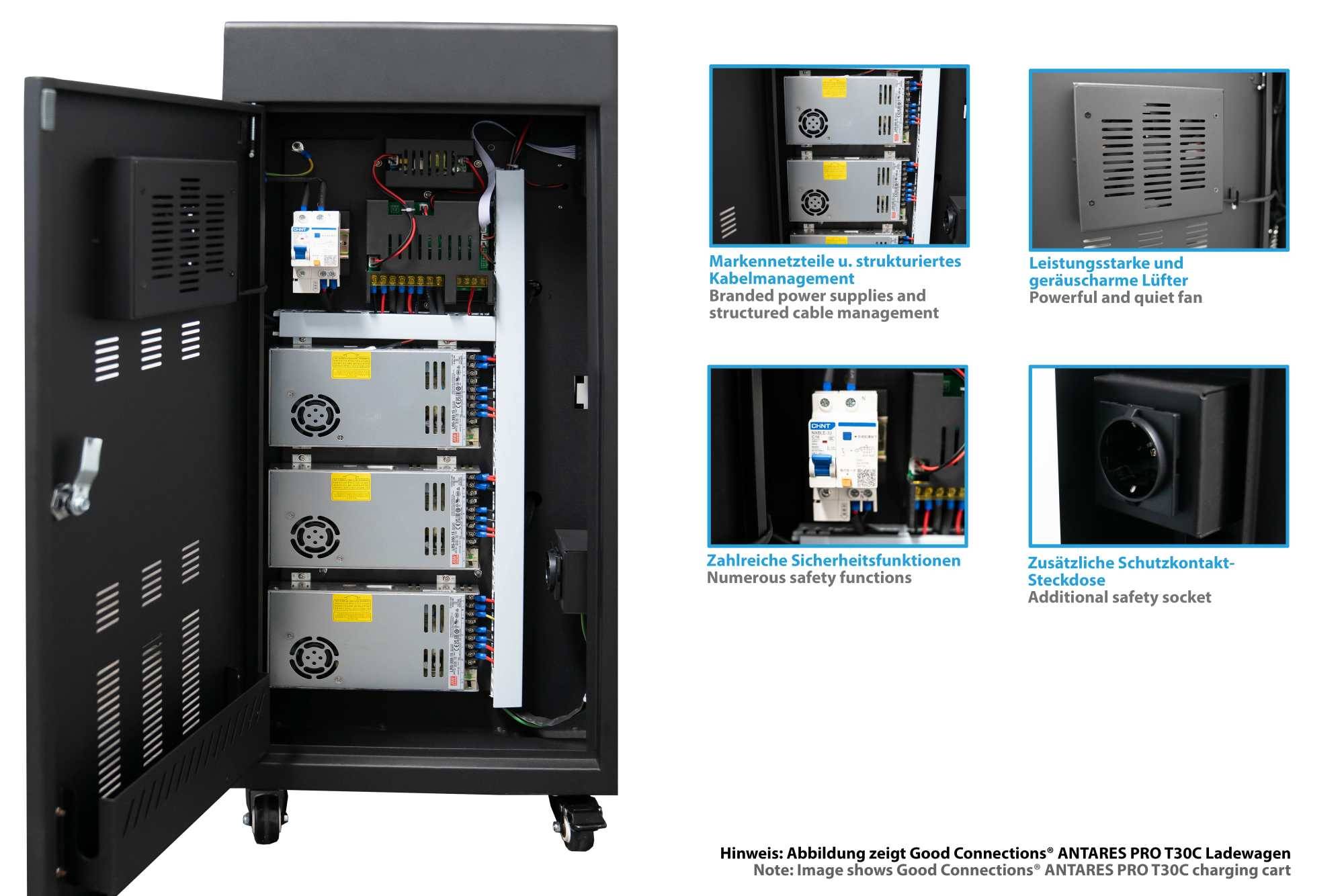 Good Connections® ANTARES PRO T10C Ladewagen bis 11", USB-C™, 30W Port, PD3.0, UVC-Desinfektion, grau