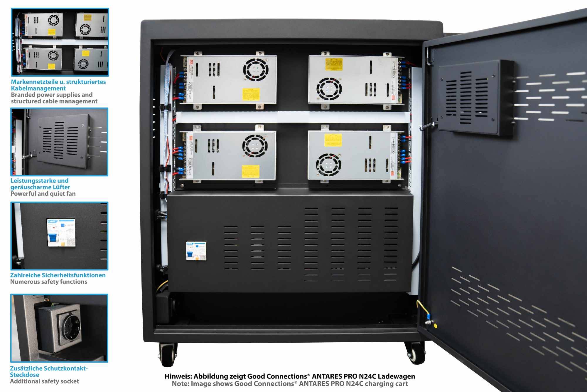 Good Connections® ANTARES PRO N36C Ladewagen bis 15,6", USB-C™, 65W Port, PD3.0, UVC-Desinfektion, schwarz