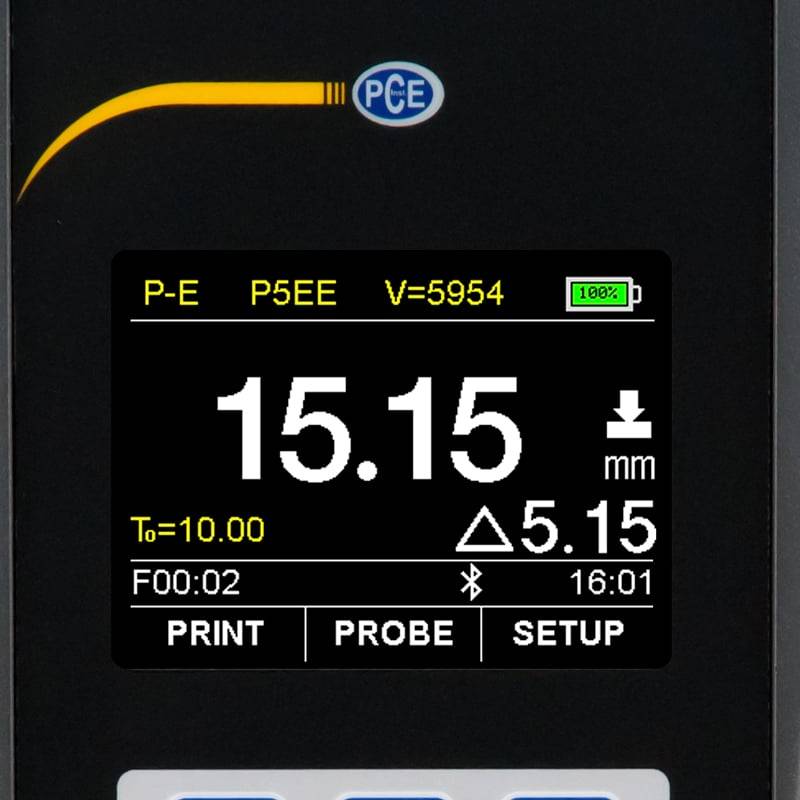 PCE Instruments Materialdickenmessgerät PCE-TG 300-NO5/90-ICA inkl. ISO-Zertifikat |1 … 600mm |Sensor 5 MHz ⌀10mm |USB