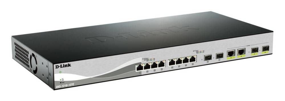 Ein D-Link Netzwerk-Switch mit acht Ethernet-Anschlüssen in einem silber-schwarzen Design, mit Link-/Aktivitäts-LEDs für jeden Anschluss.