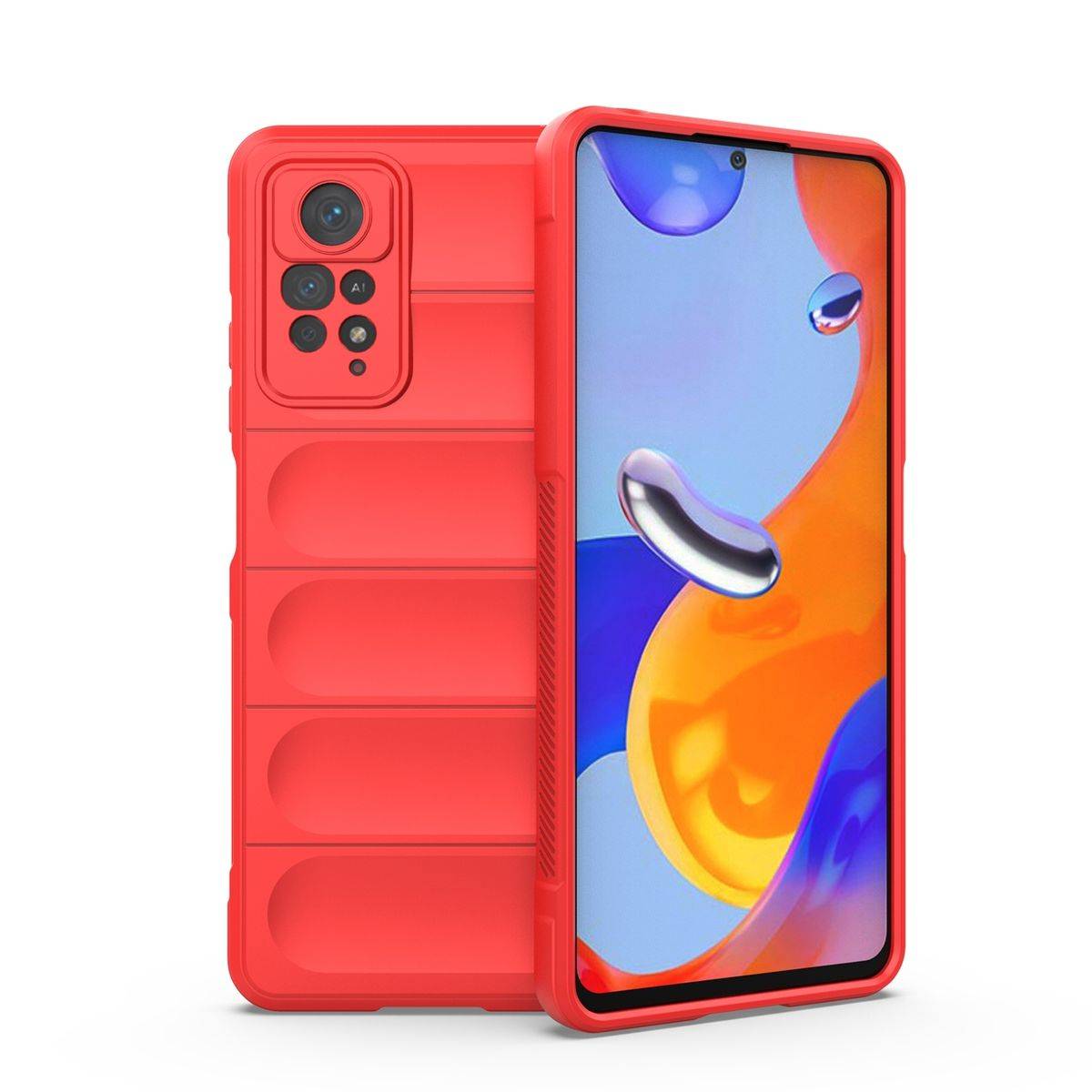Für Xiaomi Redmi Note 11 Pro 5G TPU / PC Design Magic Shield + Flanell Cover Handy Tasche Hülle Schutz Etuis Rot Neu