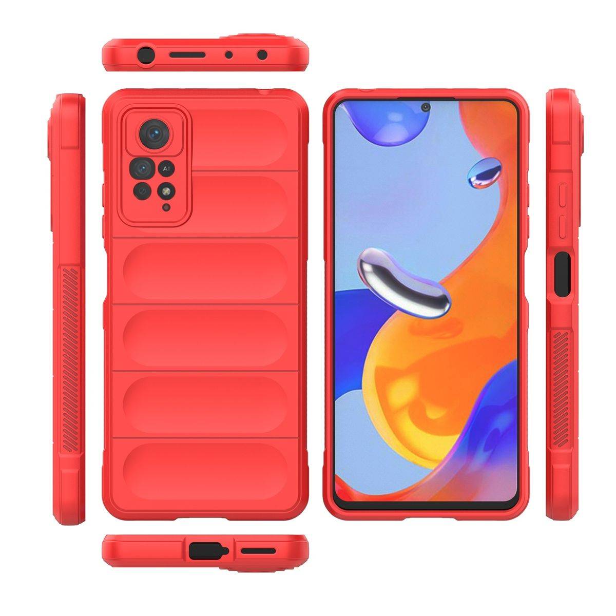 Für Xiaomi Redmi Note 11 Pro 5G TPU / PC Design Magic Shield + Flanell Cover Handy Tasche Hülle Schutz Etuis Rot Neu