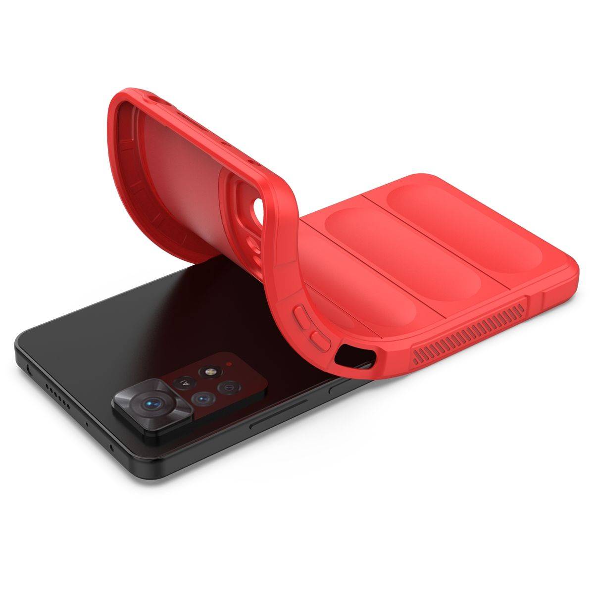 Für Xiaomi Redmi Note 11 Pro 5G TPU / PC Design Magic Shield + Flanell Cover Handy Tasche Hülle Schutz Etuis Rot Neu