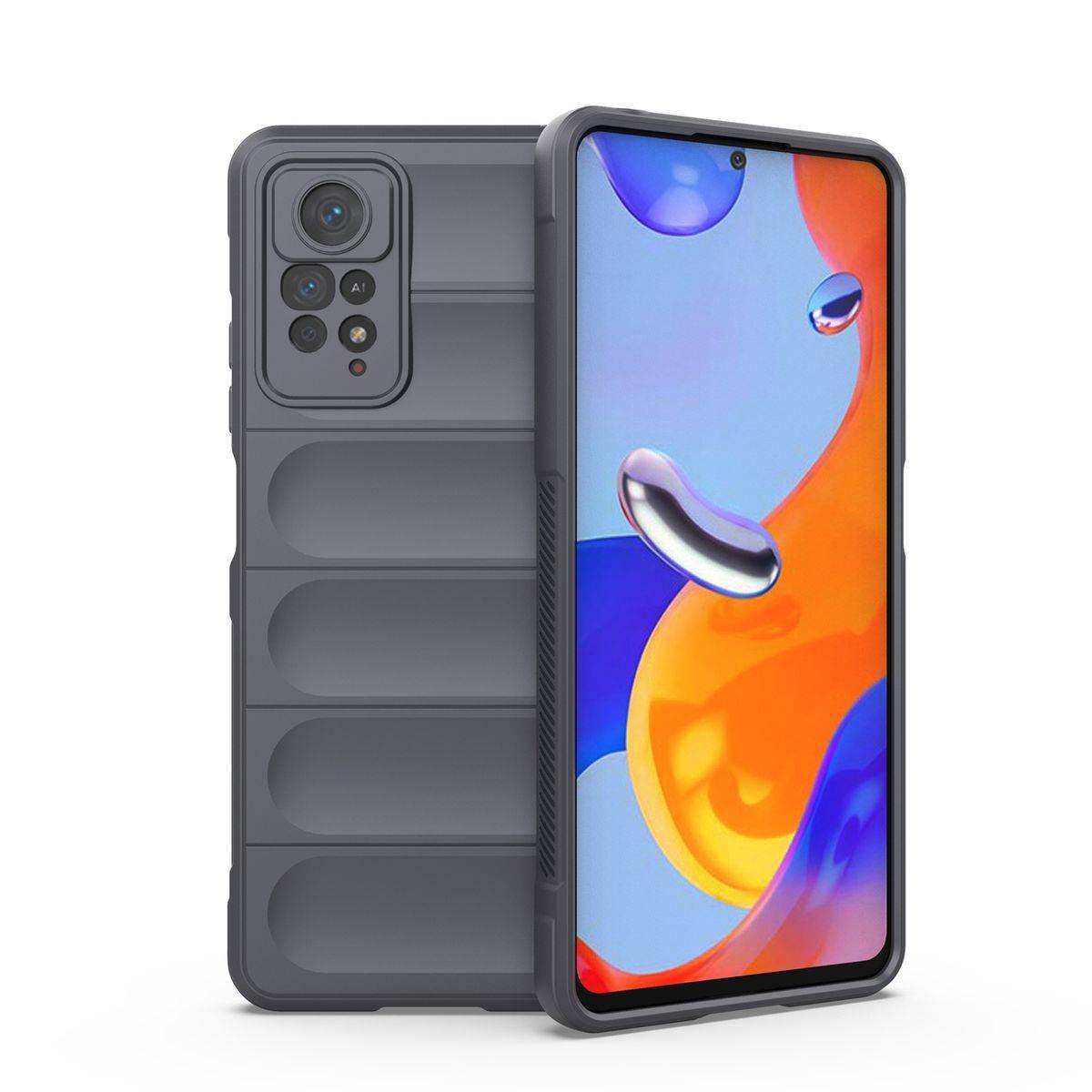 Für Xiaomi Redmi Note 11 Pro 5G TPU / PC Design Magic Shield + Flanell Cover Handy Tasche Hülle Schutz Etuis Dunkelgrau Neu
