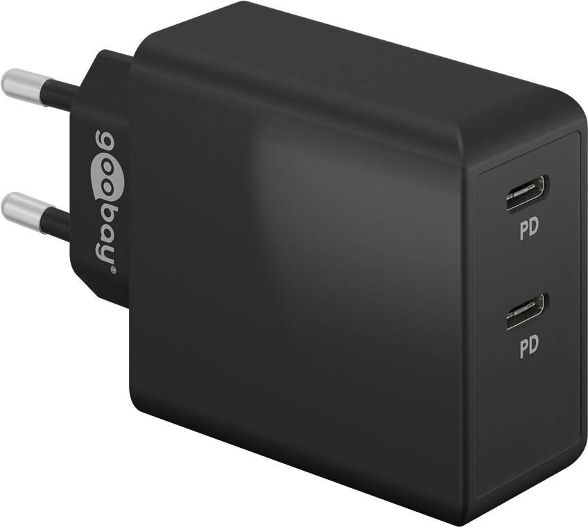 Goobay Dual-USB-C™ PD Schnellladegerät (36 W) schwarz - Ladeadapter mit 2x USB-C™-Anschlüssen (Power Delivery)