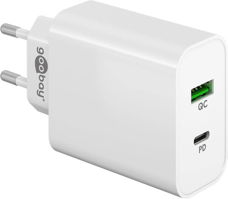 Goobay Dual-USB-Schnellladegerät PD/QC (45 W) weiß - Ladeadapter mit 1x USB-C™-Anschluss (Power Delivery) und 1x USB-A-A