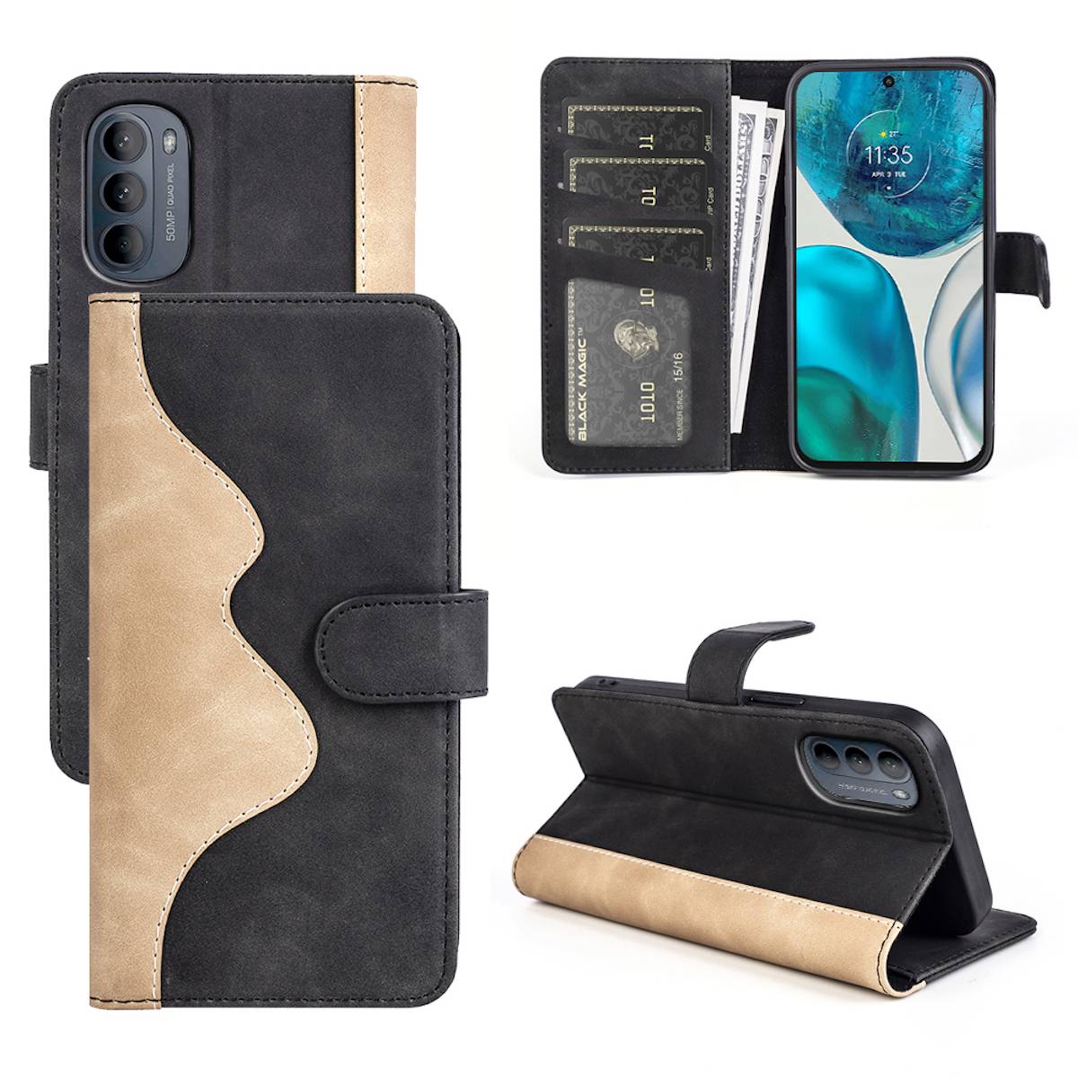 Für Motorola Moto G52 4G Design Handy Tasche Wallet Premium Schwarz Schutz Hülle Case Cover Etuis Neu Zubehör