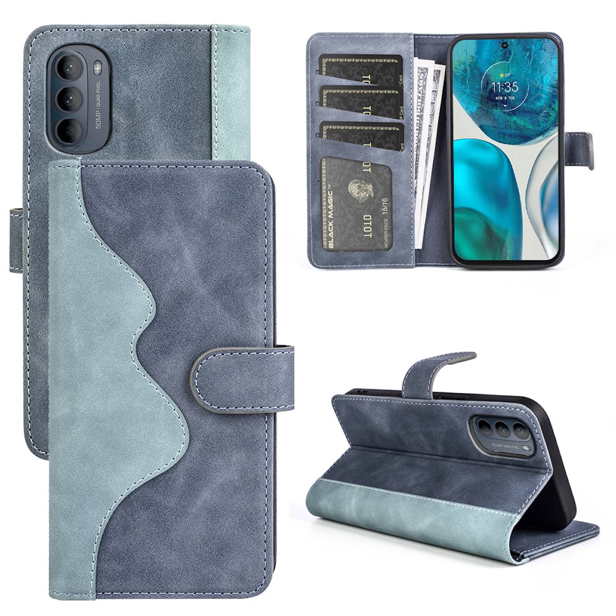 Für Motorola Moto G52 4G Design Handy Tasche Wallet Premium Blau Schutz Hülle Case Cover Etuis Neu Zubehör